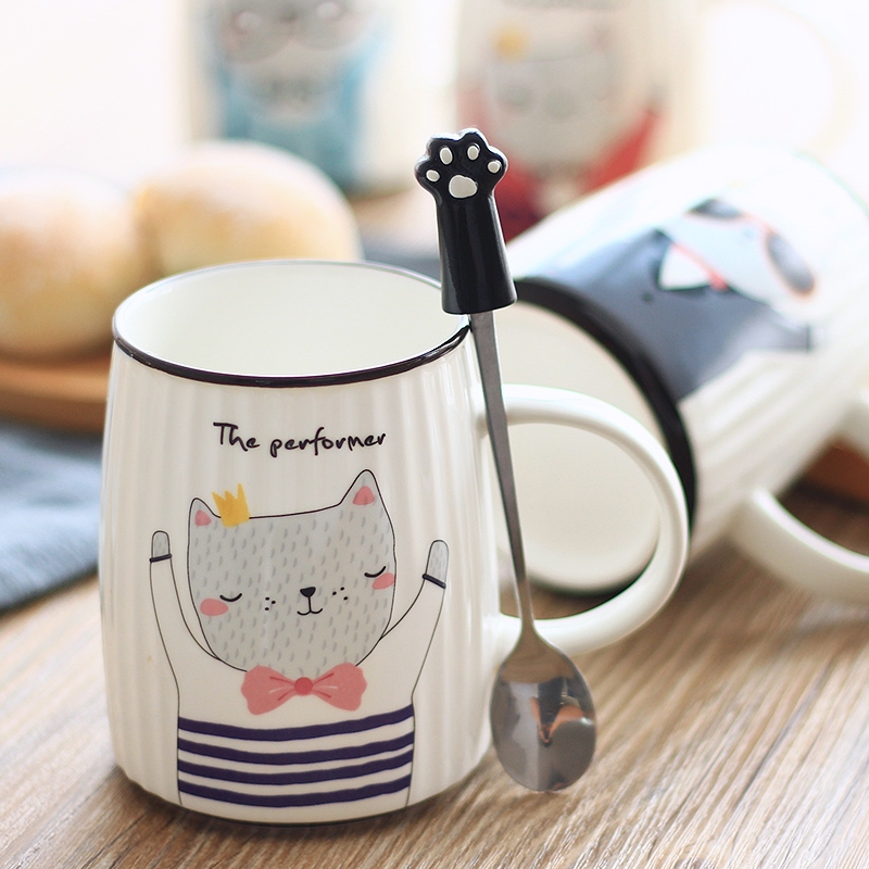 Working Fine club goods and heavily express the cat cat claw ceramic water cups with cover teaspoons of large capacity couples mark cup with a cover on it