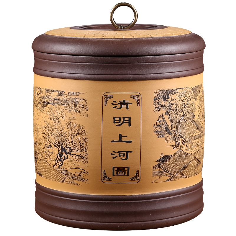 Yixing purple sand tea pot big code and puer tea bucket sealing up tea ware ceramic household cylinder of bread seven storage tanks