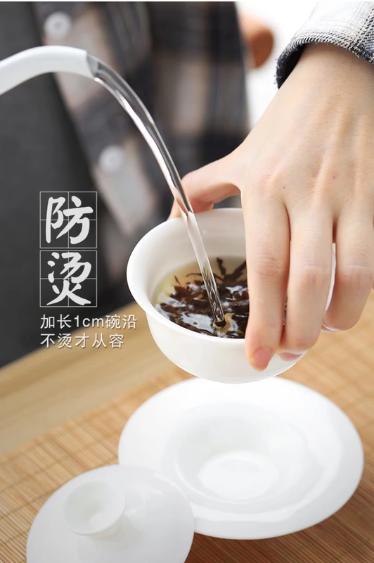Bộ ấm trà Kung Fu Văn phòng Hộ gia đình Nhật Bản Ấm trà đơn giản Khay trà sứ trắng Tách trà Nắp gốm nhỏ - Trà sứ