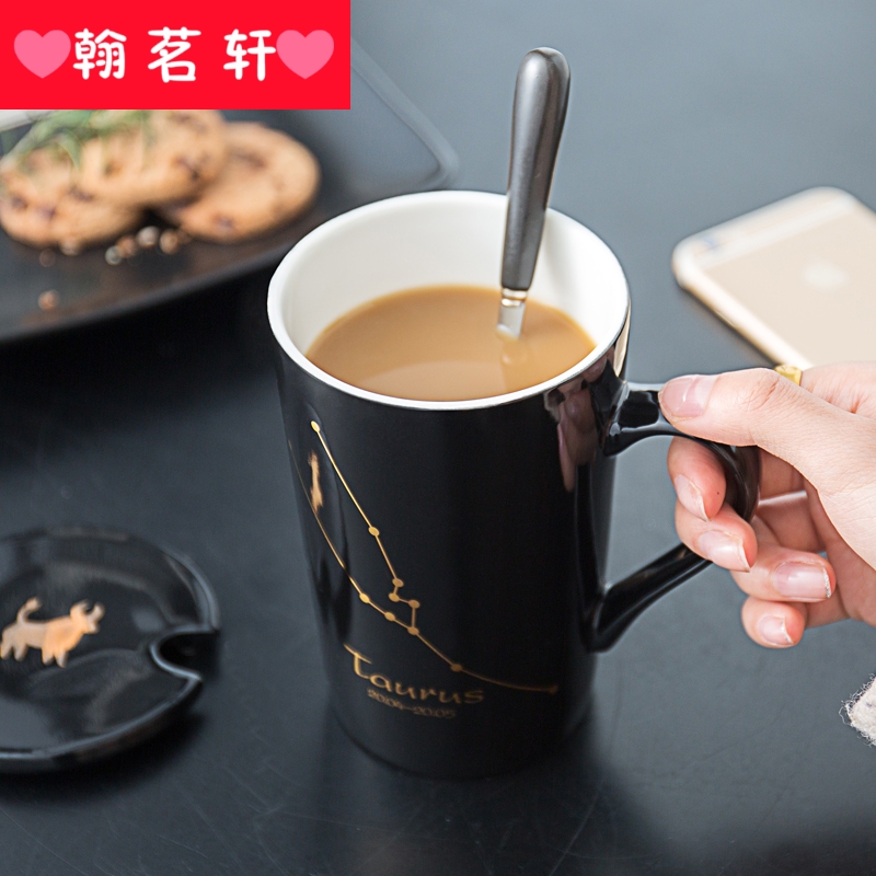 Creative ceramic keller with spoon, men and women lovers milk household individuality tide water glass coffee cup