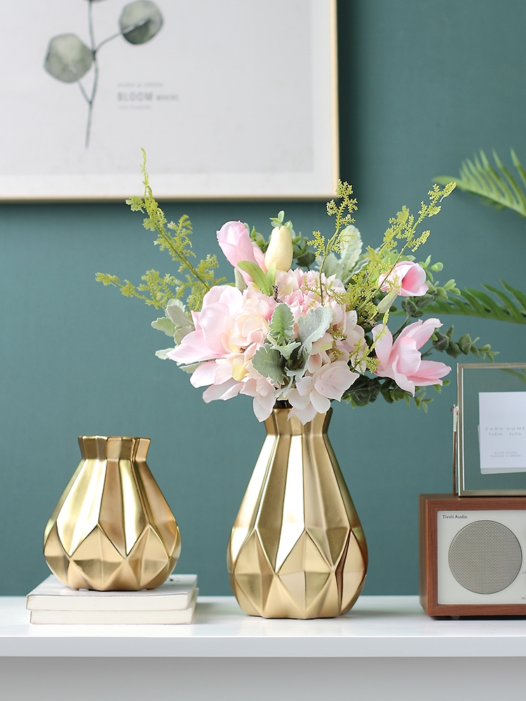 Nordic light key-2 luxury gold ceramic dry flower floret bottle home furnishing articles sitting room tea table table creative flower arrangement