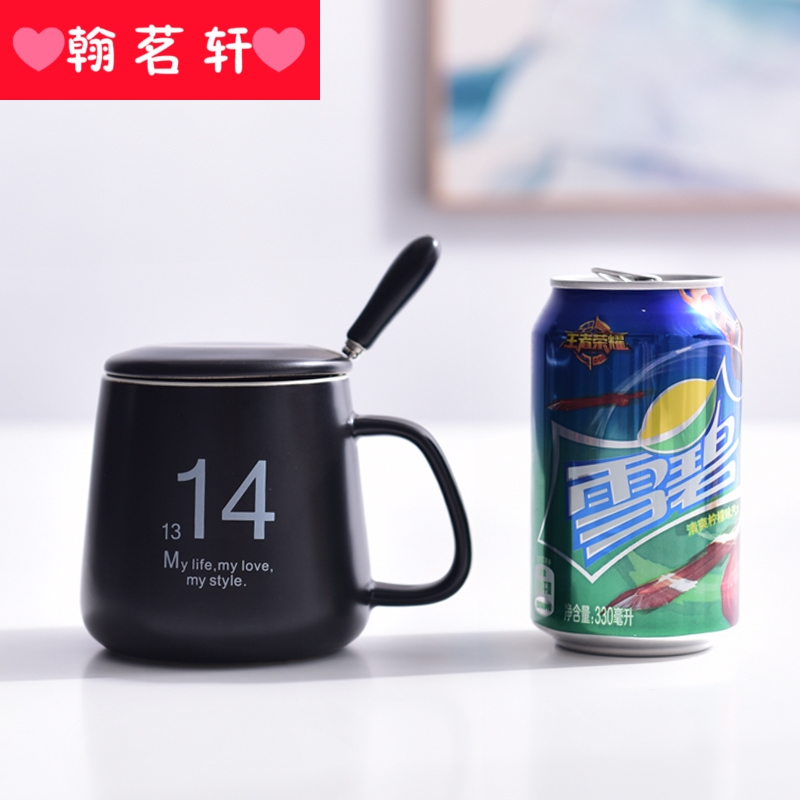 Creative mark cup with cover spoon contracted office coffee cup ceramic cup cup milk cup couples cup