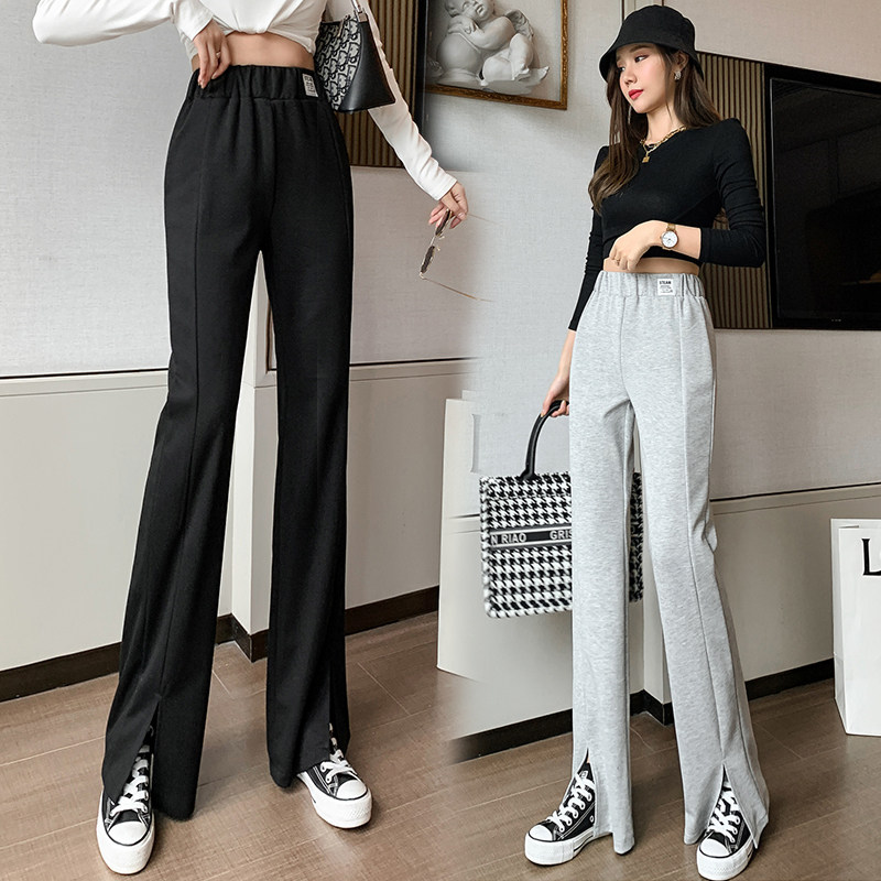 Grey flared slit pants women's spring and autumn 2022 new high-waisted pants straight loose drape casual wide pants