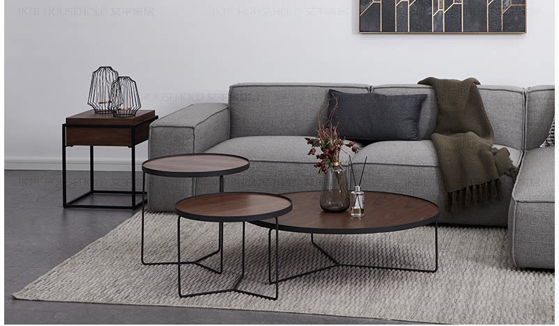 Modern minimalist composition tea table living room solid wood tea table edge a few Nordic wind walnuts wood iron art cover a few