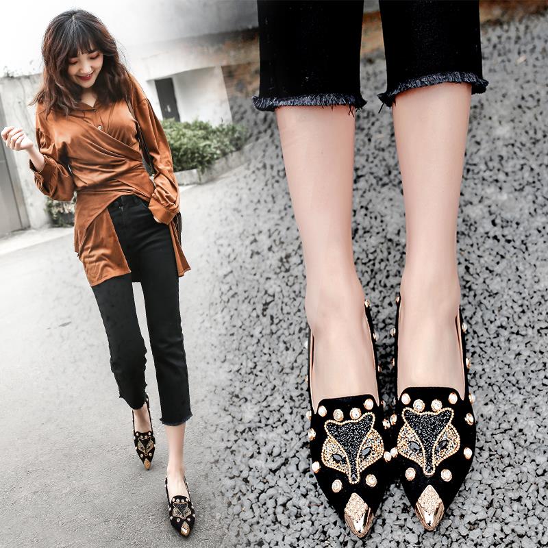 Thick heel black shallow mouth single shoes women's pointed mid-heel fairy wind high heel 2021 spring new wild wedge heel soft leather