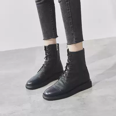 2021 Autumn New Martin boots female English style ins tide short boots leather flat bottom locomotive Joker handsome