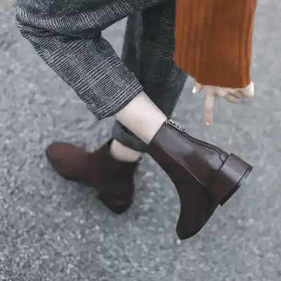 Fashion boots women 2021 autumn and winter new students Joker thick heel back zipper middle heel short tube women's boots spring and autumn single boots