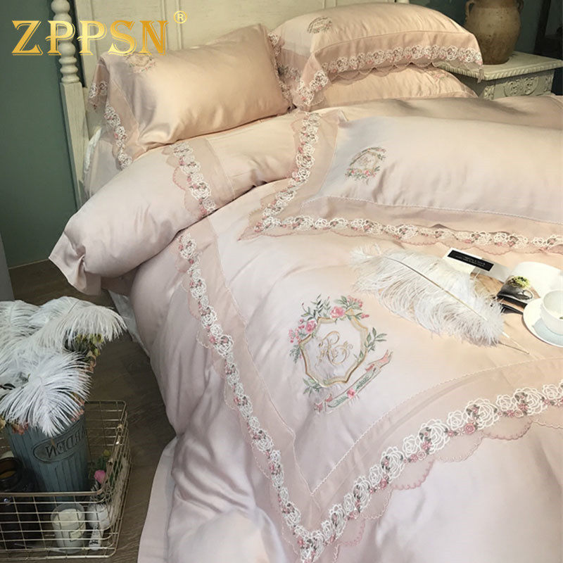 Italy ZPPSN Tencel bedding French Princess style pastoral embroidery Lace edge bedding