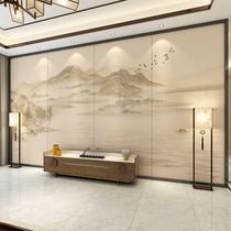 Chinese ancient style landscape painting TV background wall hard bag classical tea room office embroidery bedroom bedside wall covering