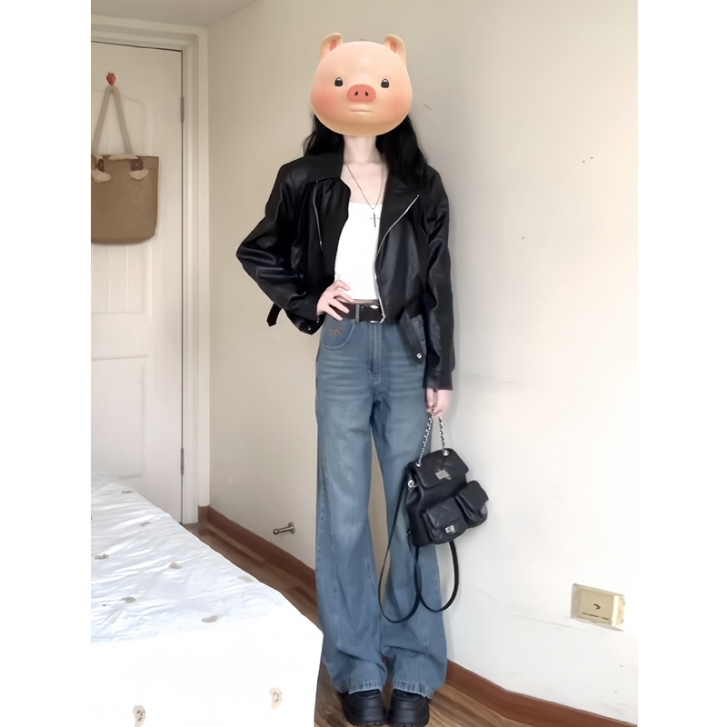 Black Leather Jacket for Women, Short Style for Petite Figures, 2026 Spring and Autumn Vintage Biker Jacket, Hong Kong Style, Elegant Pu Leather Jacket