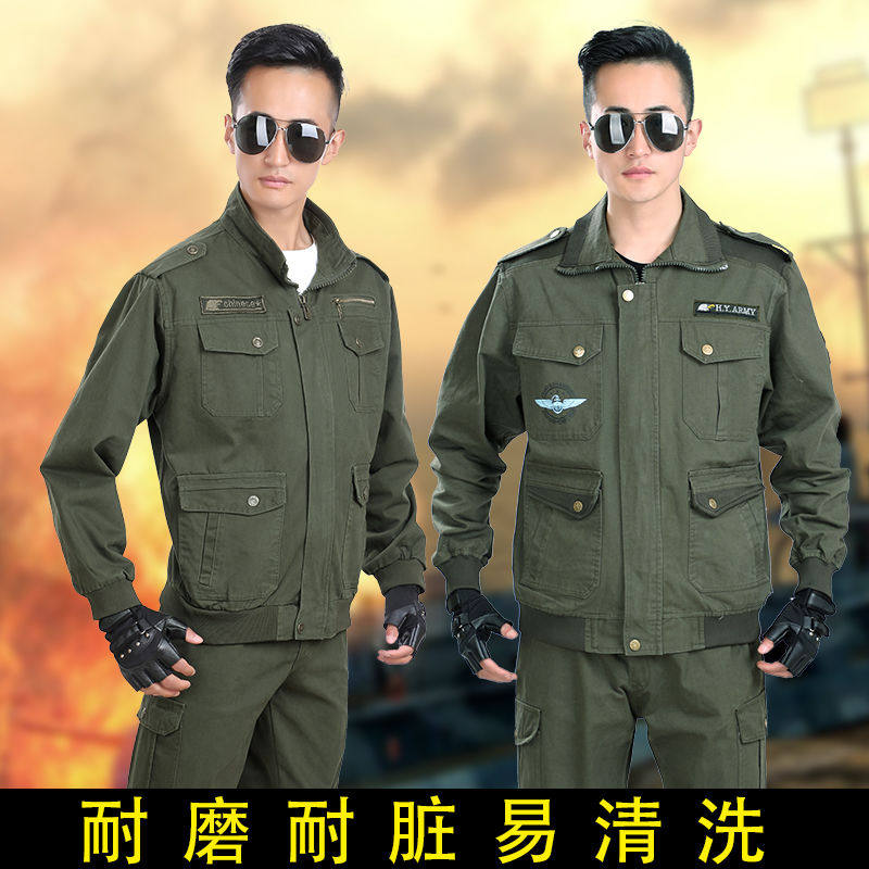 Work clothes suit men's cotton thread autumn and winter thickening wear-resistant anti-scalding electric welding auto repair workshop outdoor labor insurance work clothes