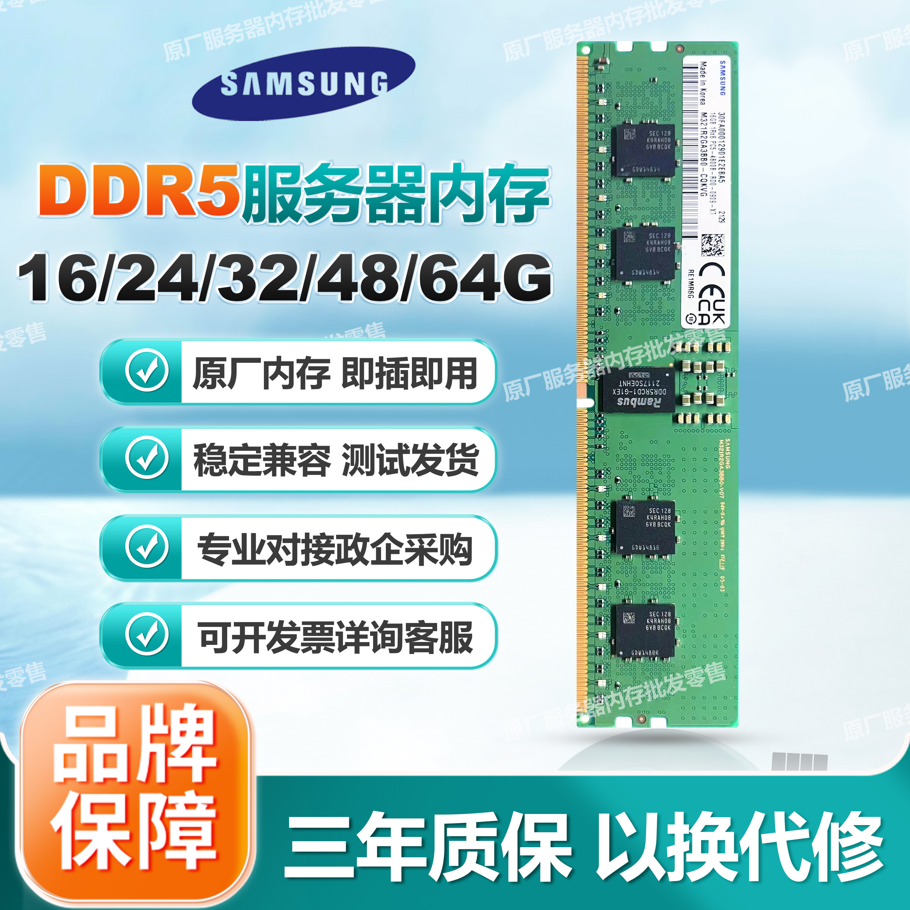 三星16G/4800/32G/64G/5600/6400 ECC REG服务器内存条SK MT 48GB：服务器性能的秘密武器！