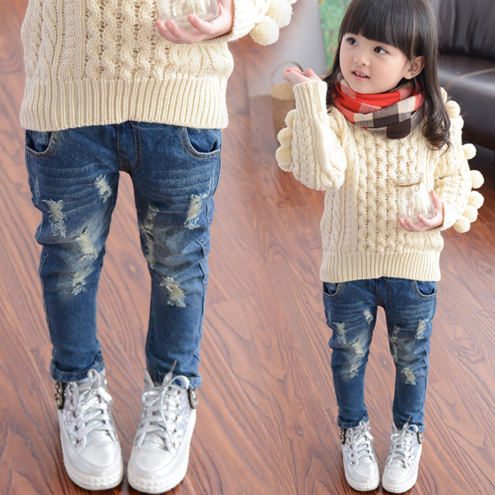 Quần bé gái mùa thu 2018 quần jeans bé trai và bé gái hoạt hình quần denim chân quần Hàn Quốc quần dài mùa xuân và quần mùa thu kinh doanh quần áo trẻ em