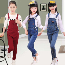 Girls Strap Spring 2021 New Childrens foreign style Korean denim trousers