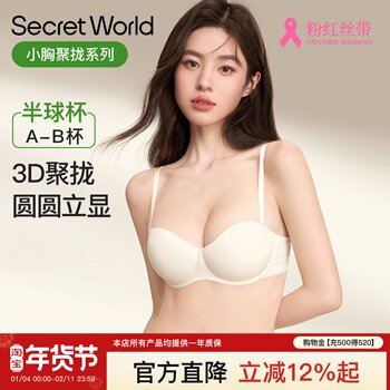 Secretworld Women's Lingerie Push-Up Bra for Small Busts, Enhances Beauty of the Back, Seamless, Anti-Sagging, New Round Cup Bra