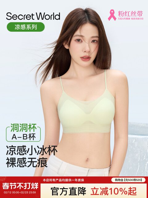 Secretworld Cool-Feeling Spaghetti Strap Bra for Women, Summer Ultra-Thin Small Chest Push-Up Breathable Seamless Bra