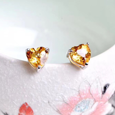 Серьги 特价天然黄水晶耳钉女s925纯银镀18k玫瑰金心形耳饰简约招财转运