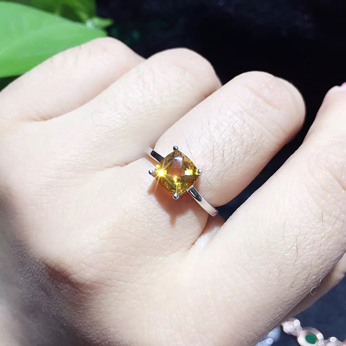 Lucky Fortune 925 Bạc Nhẫn tự nhiên Brazil Brazil Nhẫn nữ đá quý vuông đơn giản của Nhật Bản và Hàn Quốc - Nhẫn nhẫn vàng trắng nam