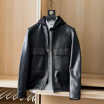 Only 49 pieces ~ 3w ~ men's high-end business leisure removable hooded zipper leather jacket jacket