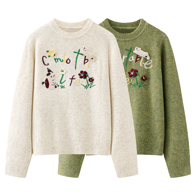 Soft and Cozy Pullover Sweater for Women, 2025 Autumn and Winter New Style, Youthful and Relaxed Style, Round Neck Avocado Green Knitwear