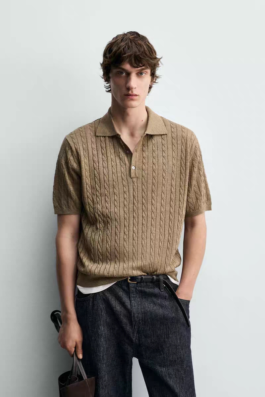 Za2026 Spring/Summer New Arrival Men's Woven Texture Slim Fit Straight Knit Polo Shirt 5755441 756