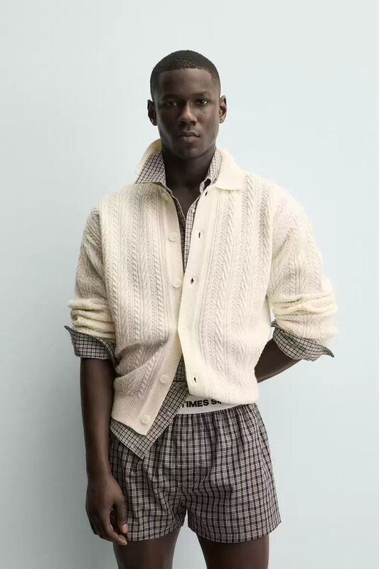 Za2026 Spring/Summer New Arrival Men's Loose Woven Structured Lapel Long Sleeve Cardigan 9598418 712