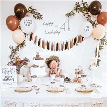 ins Simple forest department Japanese one year old decoration party Korean style party Pull flag pull flower letter printing balloon