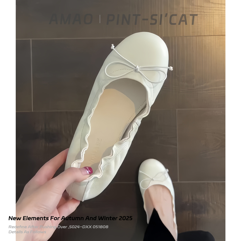 Amao Ultra-Soft Sheepskin Bow Ballet Flats for Women, Flat Round-Toe Slip-On Shoes for Commuting, Suitable for Pairing with Dresses, with a High-End Feel Amao Ultra-Soft Sheepskin Bow Ballet Flats for Women, Flat Round-Toe Slip-On Shoes for Commuting, Suitable for Pairing with Dresses, with a High-End Feel