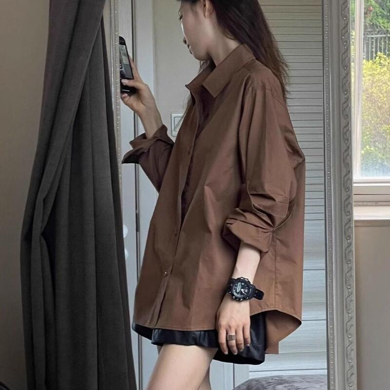Spring and Autumn Korean Style Long-Sleeved Shirt for Women, Loose Oversize Boyfriend Style Design, Niche Pure Cotton Layered Top Spring and Autumn Korean Style Long-Sleeved Shirt for Women, Loose Oversize Boyfriend Style Design, Niche Pure Cotton Layered Top