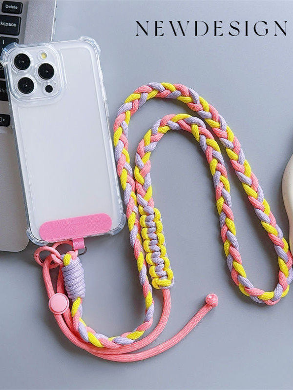ins High-End Color-Blocked Phone Lanyard, Woven Crossbody Adjustable Outdoor Neck Strap, Long Durable Hand Strap