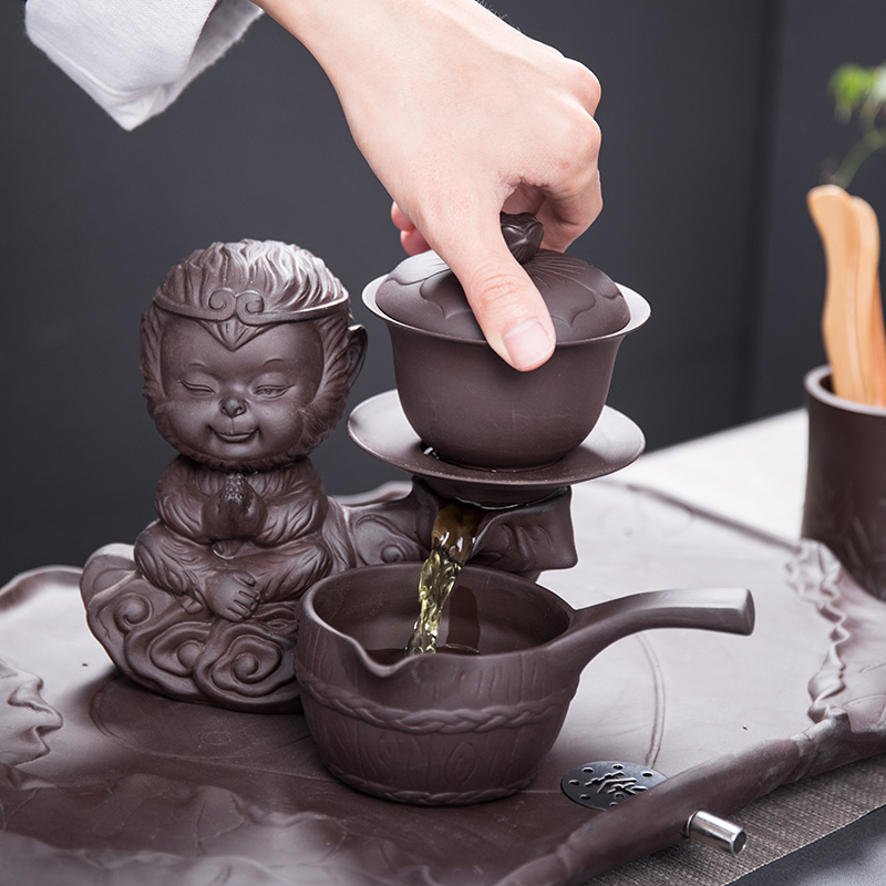 Retro coarse pottery stone mill automatic tea sets purple kung fu tea tea cup tea home living room couch potato