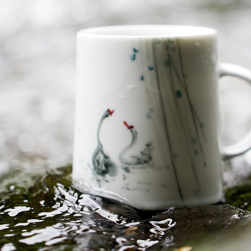 The landscape swan, hand - made of hand - made ceramic keller cup artists' creative water cup Oriental aesthetics