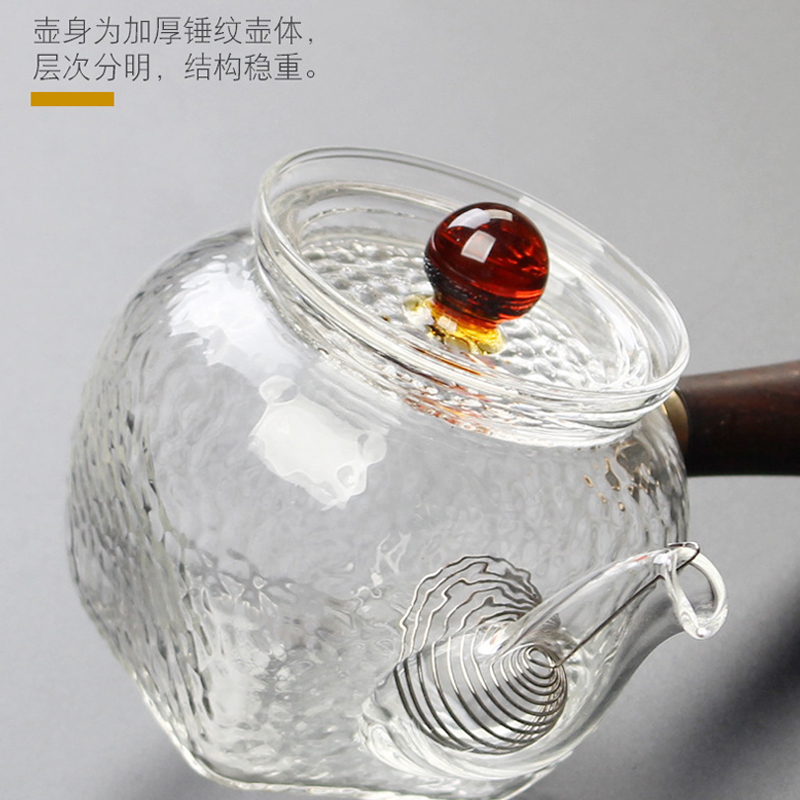 Side of real wood hammer the glass pot teapot electric TaoLu Kennedy orange boiled tea and thickening the heat - resistant glass tea set
