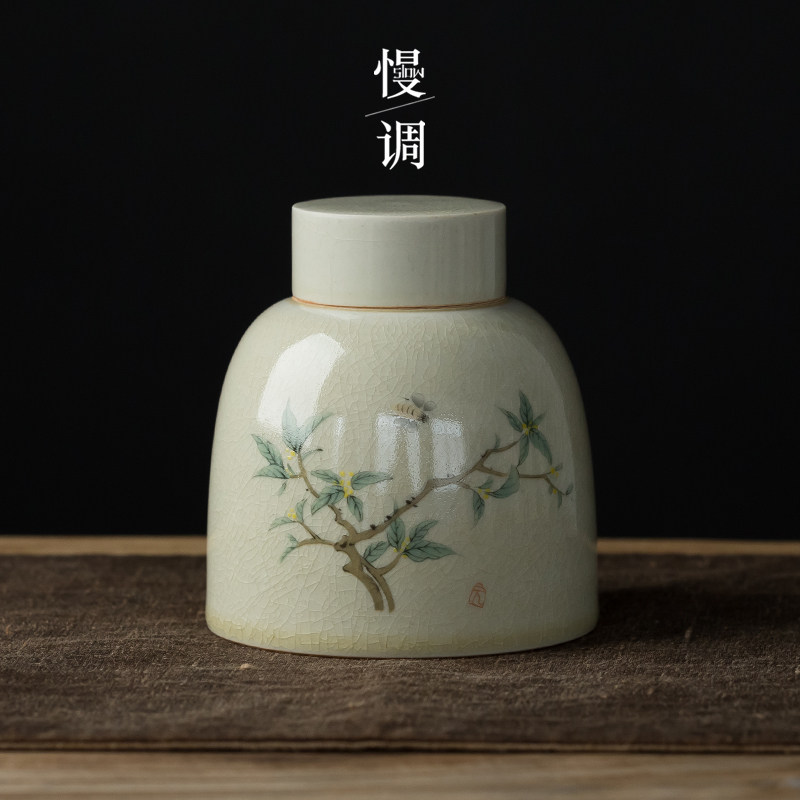 Slow Transfer Ru Kiln Tea Leaf Jars Imitation Ancient Ice Cracked Ceramic Storage Tank Chinese Small Number Half Seal Containing Jar Wake-up Tea Chakura