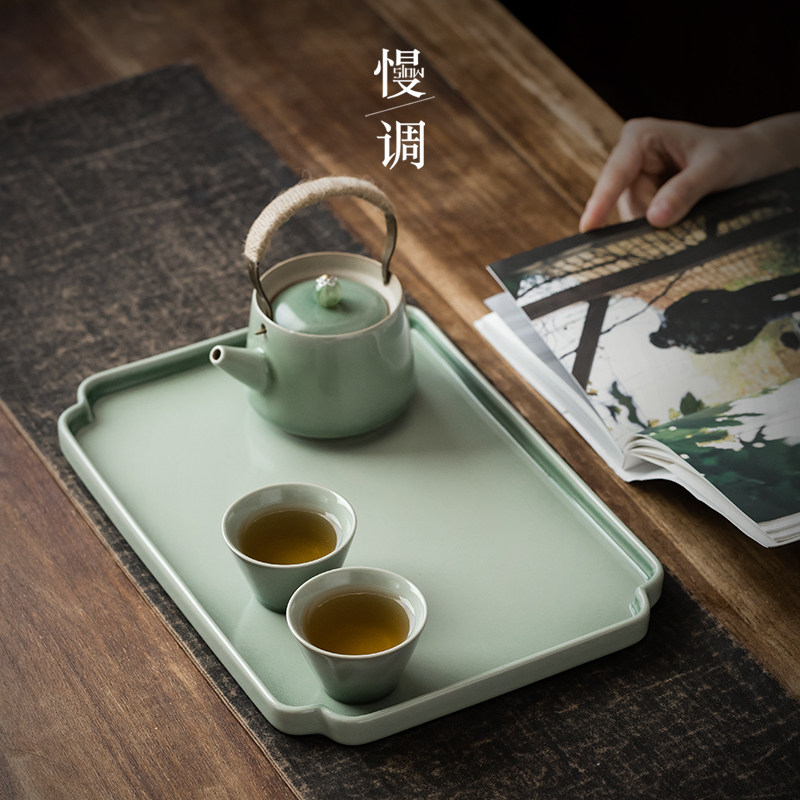 Slow-tone minimalist Japanese style ceramic dry tea tray Home tea set Tray Rectangular Small Tea Table Nursery retro