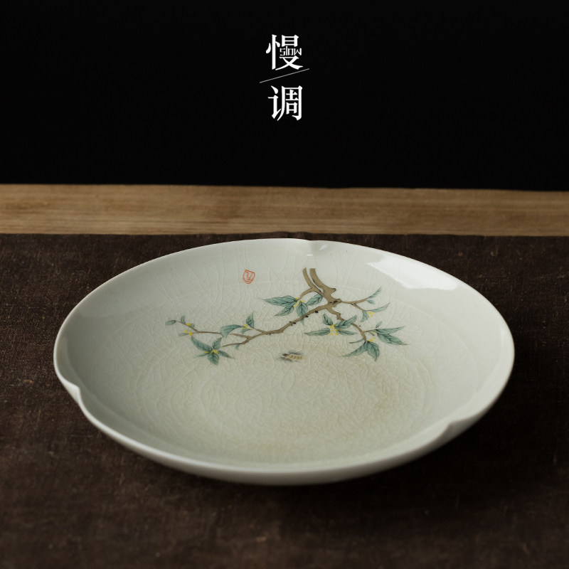 Slow Tone Retro Ceramic Fruit Pan Ice Cracked Glaze Open Sheet Dry Bubble tea tray Tea Dried Fruit Tea Dot plate
