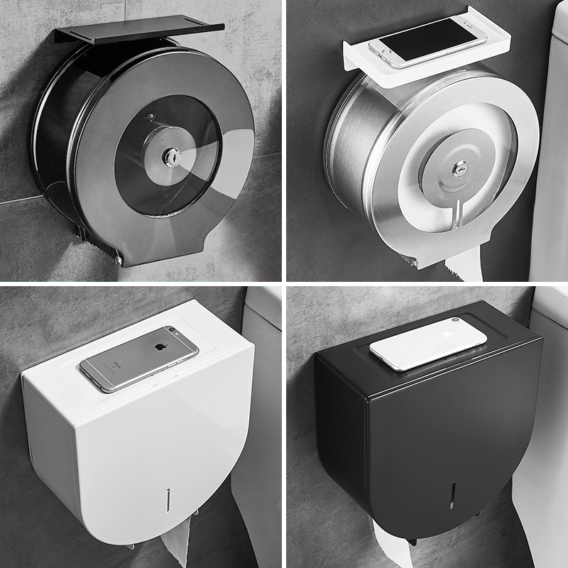 Punch-free stainless steel large roll paper towel box wall-mounted hand-wiping public toilet hotel commercial draw paper toilet paper box