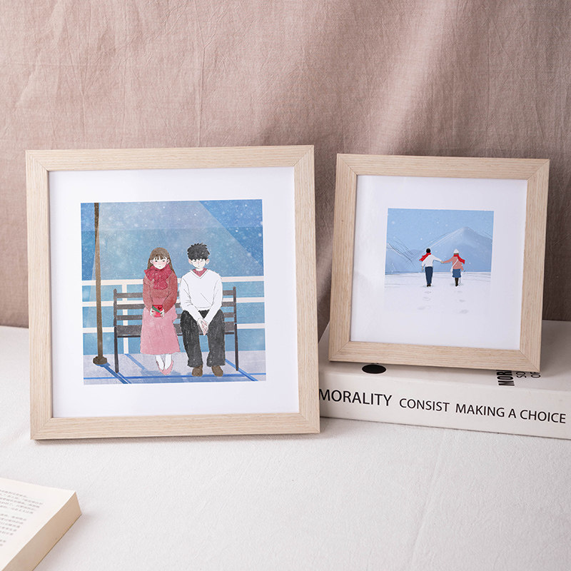 Wooden square photo frame hanging wall 5 mounted picture frame 6 cross stitch 7 calligraphy character painting 8 Xuan paper 10 outer frame 12 inch-Taobao