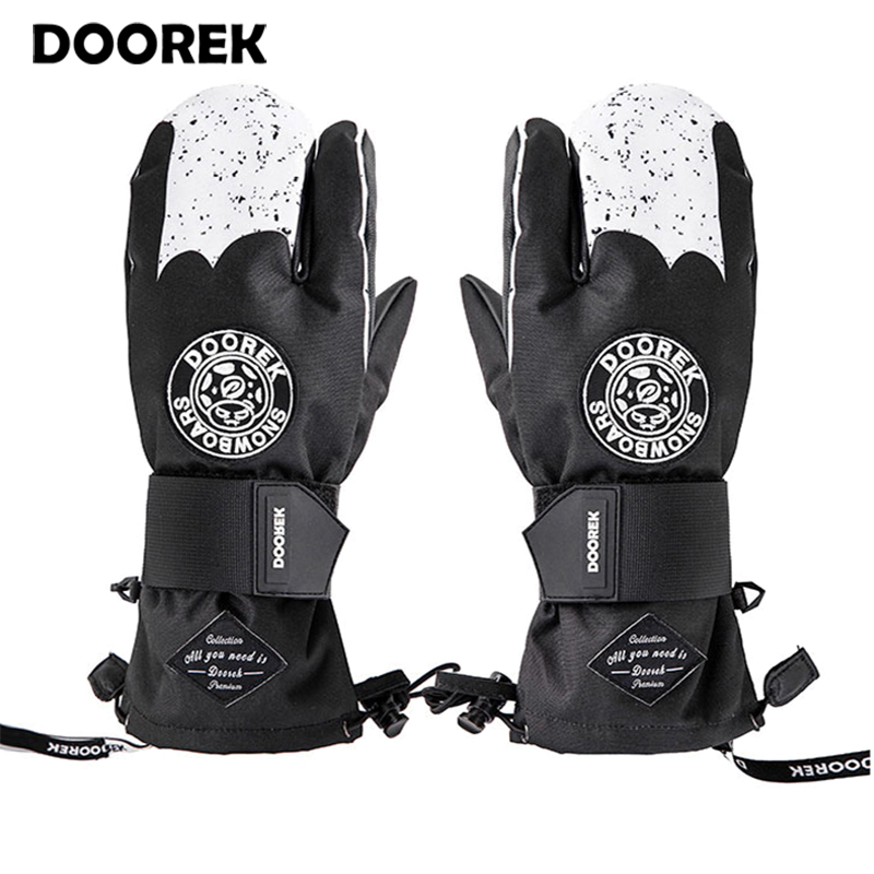 Mushroom head DOOREK men's and women's double board snowboard gloves three finger with built-in wristband waterproof gloves