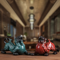 Ceramic Pixiu craft home Male and female Pixiu pair of lucky ornaments Feng Shui Tianlu evil spirits town house opening gift