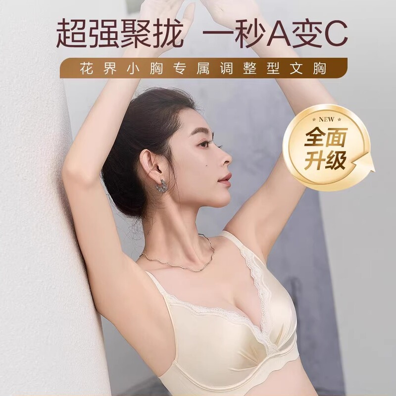 Huajie Small Breast Bra Underwear Small Breast Gathering No Wires Sexy Enlargement Adjustable Bra Anti-Sagging Satin