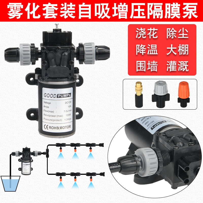 Atomization nozzle booster pump + high pressure 12v self-priming pump garden sprayer large flow diaphragm pump 220v spray head