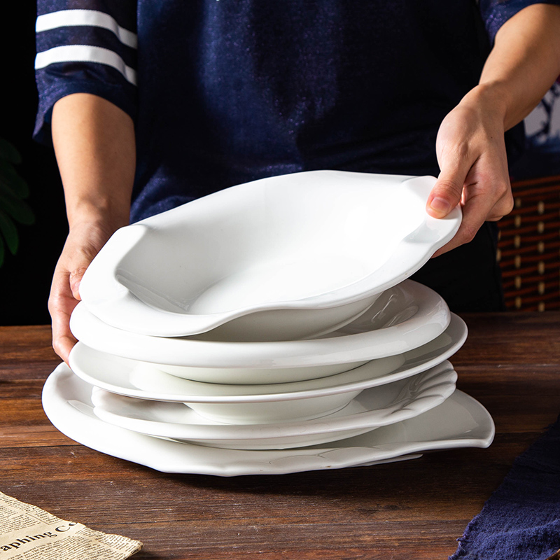 Hotel supplies tableware pure white ceramic plate the features irregular rectangular creative wholesale food dish soup bowl dishes