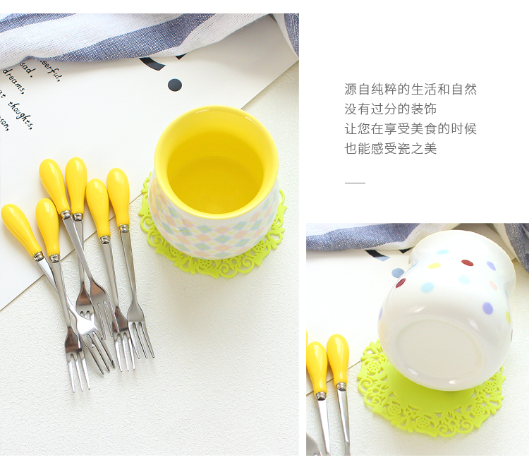 Ceramic fruit dessert fork small express cartoon suits for a fork stainless steel creative fork fork snack cakes