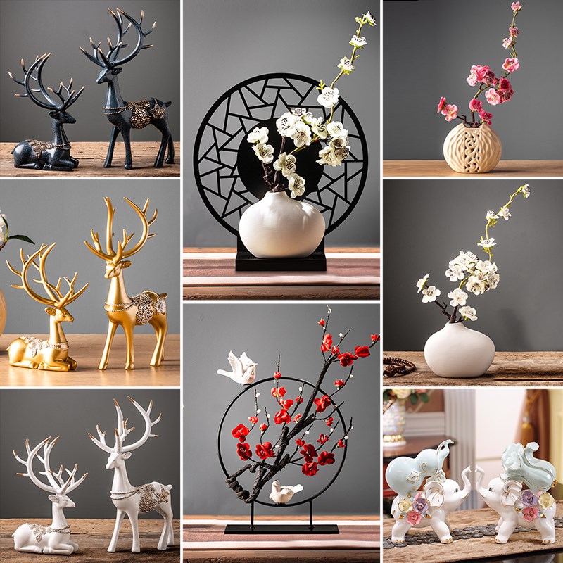 I and contracted sitting room ceramic vase deer furnishing articles TV creative home bookcase wine cabinet room adornment is placed.