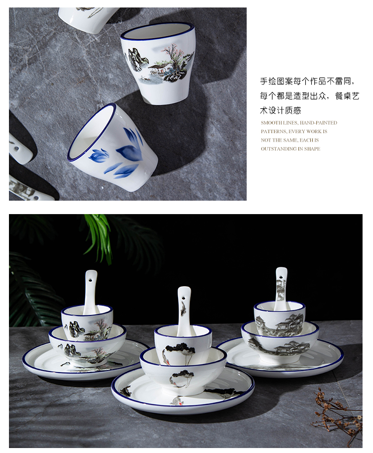 Hotel new Chinese style theme ceramic high - end table 4 times characteristics tableware suit custom lettering