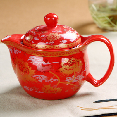 Red wedding ceramic teapot to new one people cup bowl wedding wedding gift tea kettle lid bowl