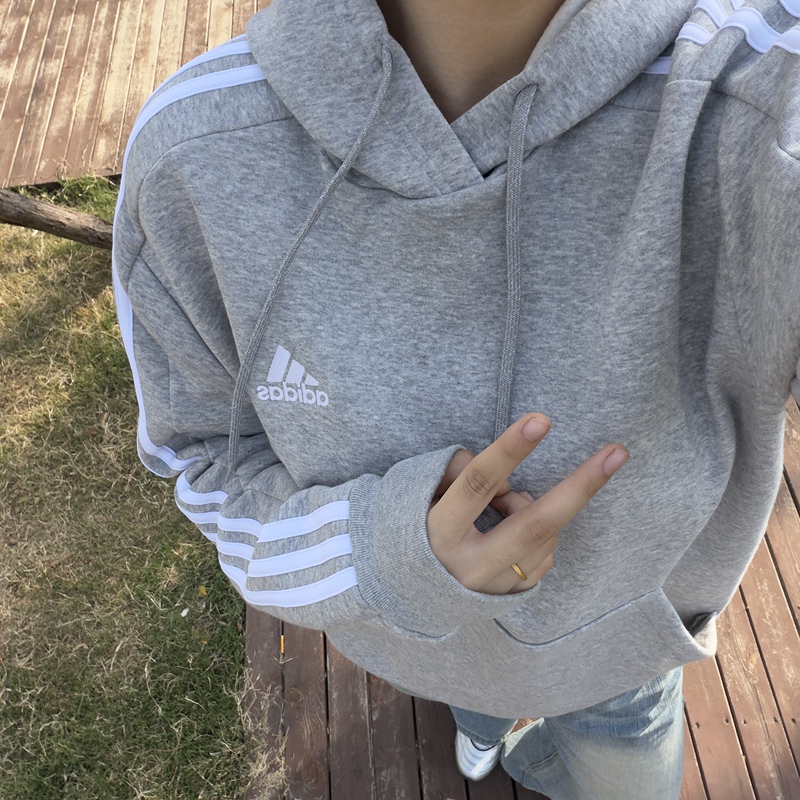 Adidas Essential Fleece 3-Stripes Hoodie Adidas New Gray Sweatshirt with Fleece Lining