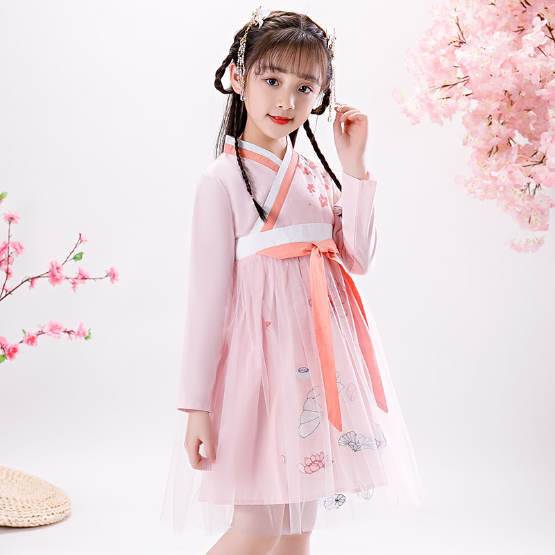 Han váy cô gái hở váy dinh thự mùa xuân gió của Trung Quốc cho trẻ em và mùa thu mới dài tay bé gái váy mùa hè dương mùa hè váy.