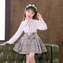 Girls suit spring and autumn college style two-piece long sleeve foreign style medium and big childrens clothing autumn fashionable childrens half skirt